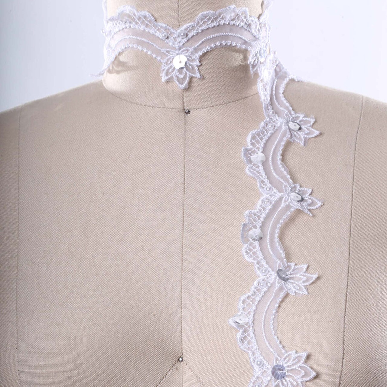 1 Yard 1" Wide Ivory Sequined Polyester Bridal Flower Lace Trim